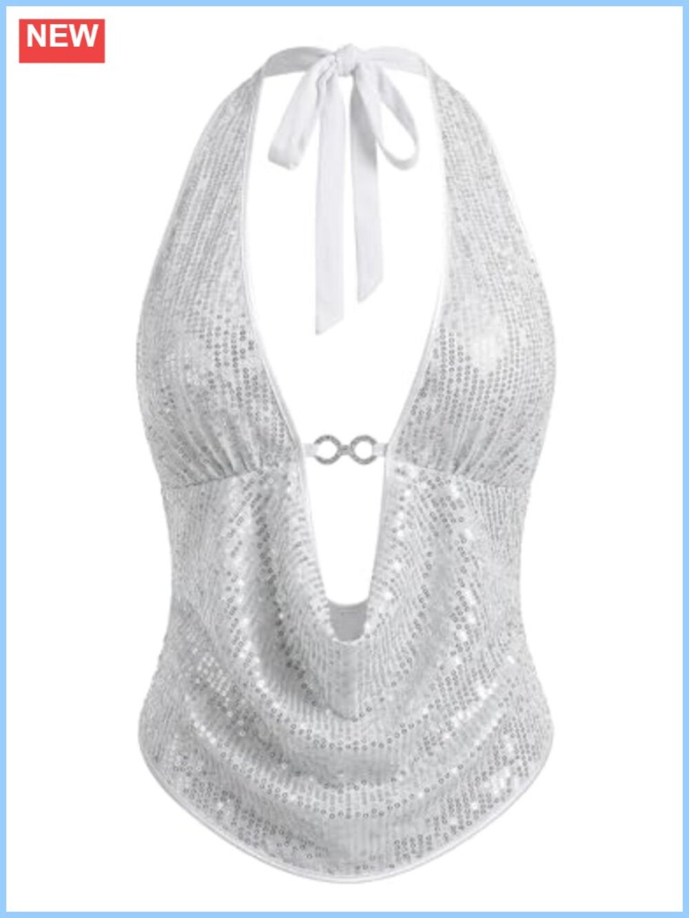 Women's Sequin Halter Tank Crop Top Y2K Rave Party